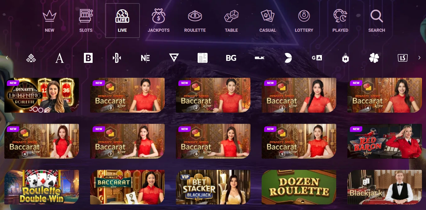 Table Games and Live Casino at Ricky Casino